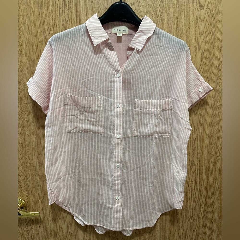 New Cloth & Stone Pink/White Pin Stripe Button Up Shirt Women's S